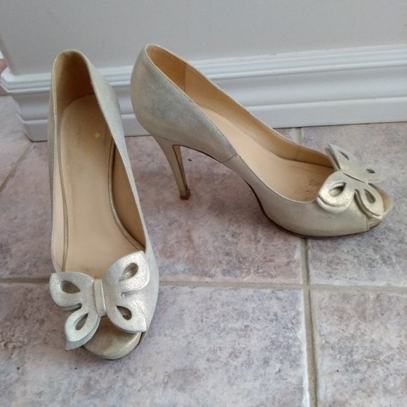 Kate Spade 7 Gina Butterfly Gold Shimmer Heels - Picture 1 of 7